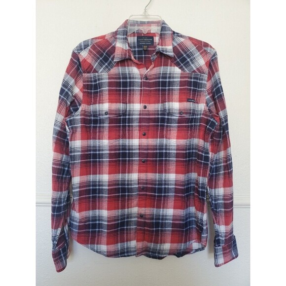 Lucky Brand Shirt Mens M Pearl Snap Saturday Stretch Flannel Western Plaid Bloke - Picture 1 of 16